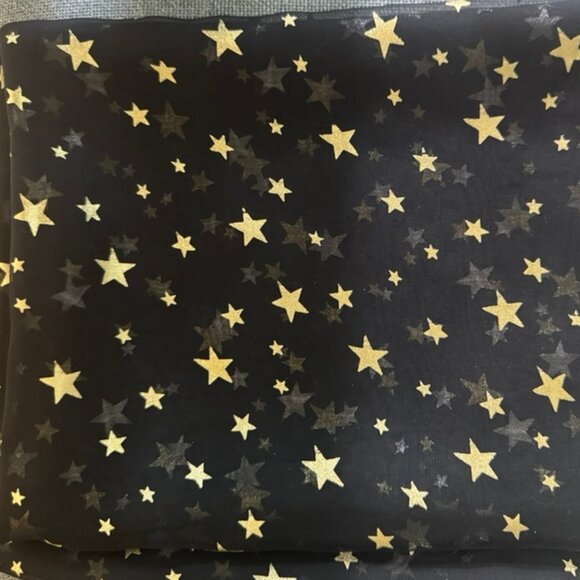 Vtg Sheer Black with Gold Stars Oblong Scarf -20" x 68" - Picture 2 of 6